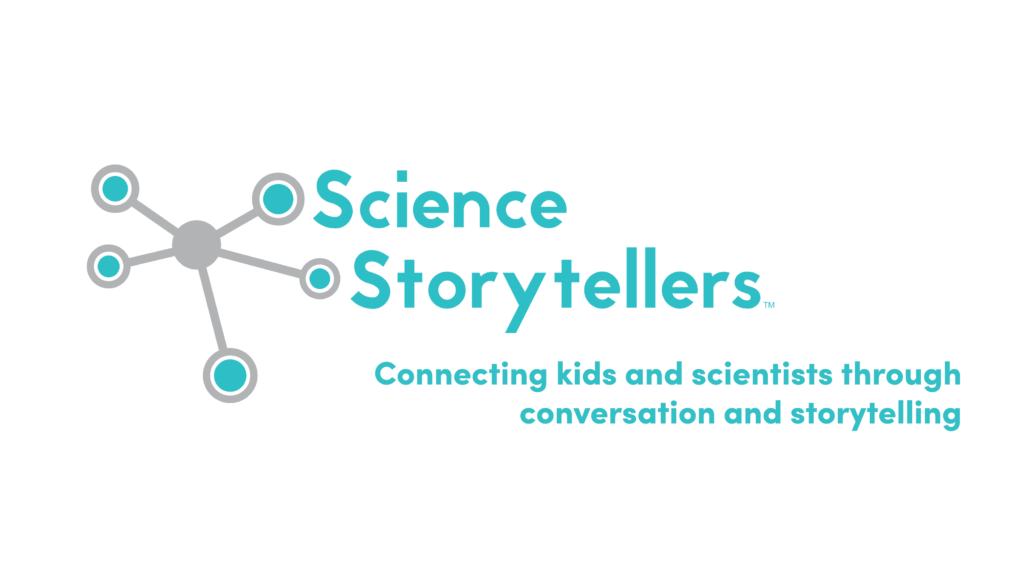 The Science Storyteller logo and tagline: Connecting kids and scientists through conversation and storytelling